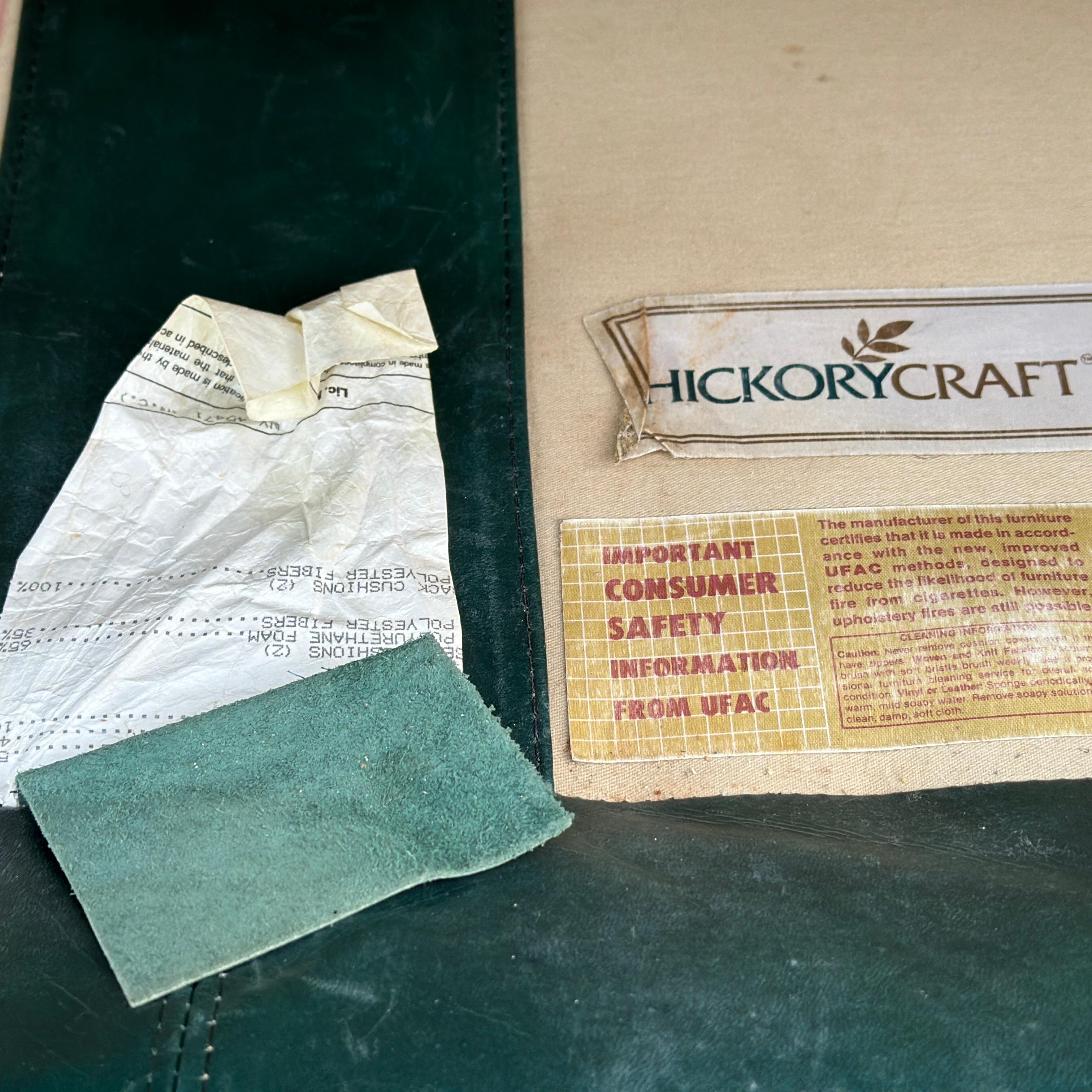 Hand-Crafted Vintage Green Leather Loveseat With Brass Tack Trim by Hickorycraft