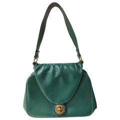 Vintage green leather shoulder bag