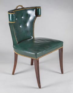 Vintage Green Leather Side or Desk Chair