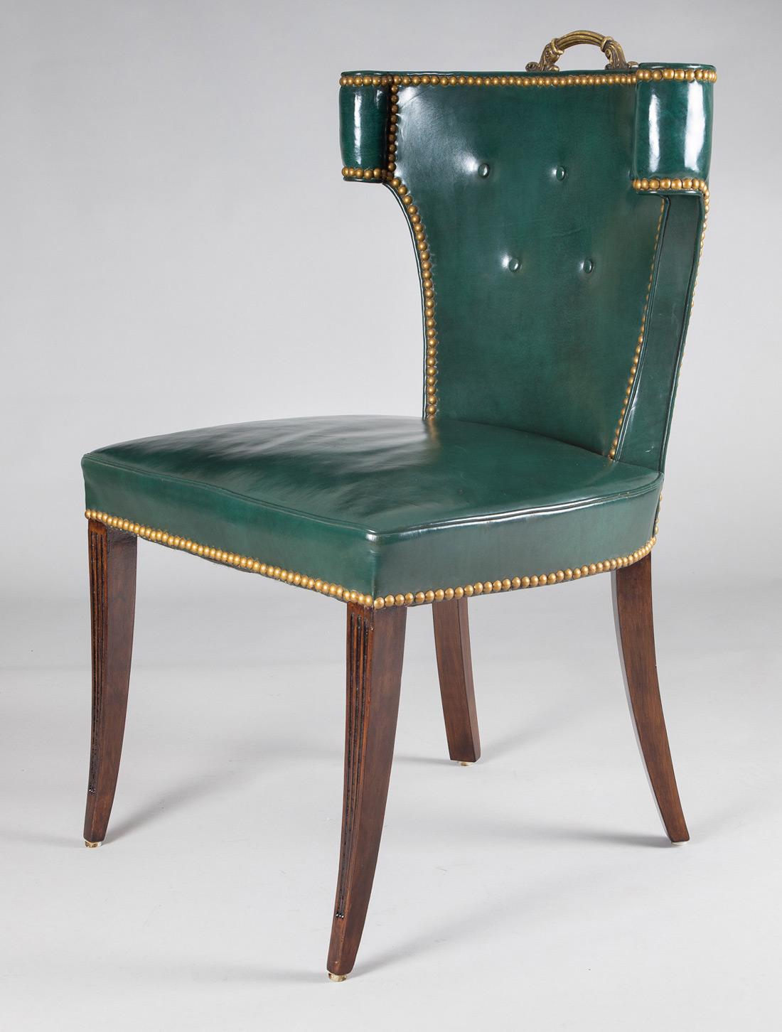 American Vintage Green Leather Side or Desk Chair For Sale
