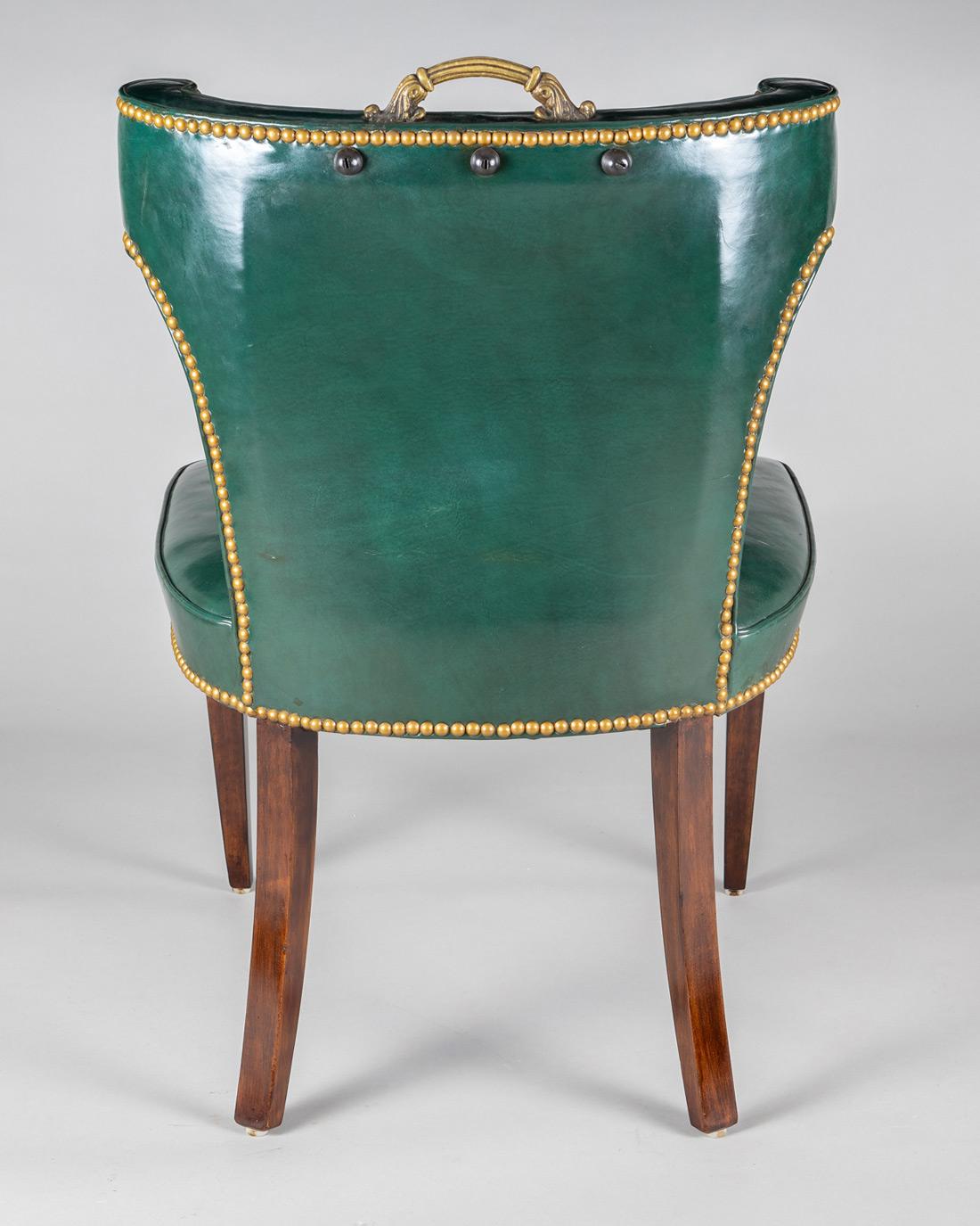 Vintage Green Leather Side or Desk Chair For Sale 1