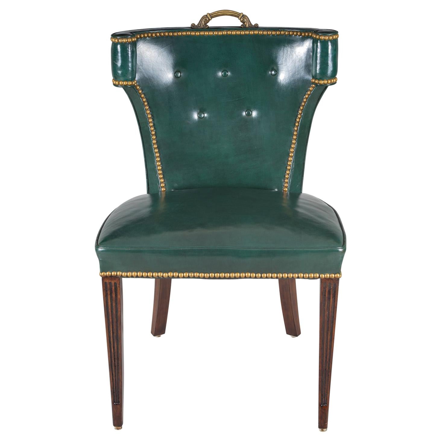 Vintage Green Leather Side or Desk Chair For Sale