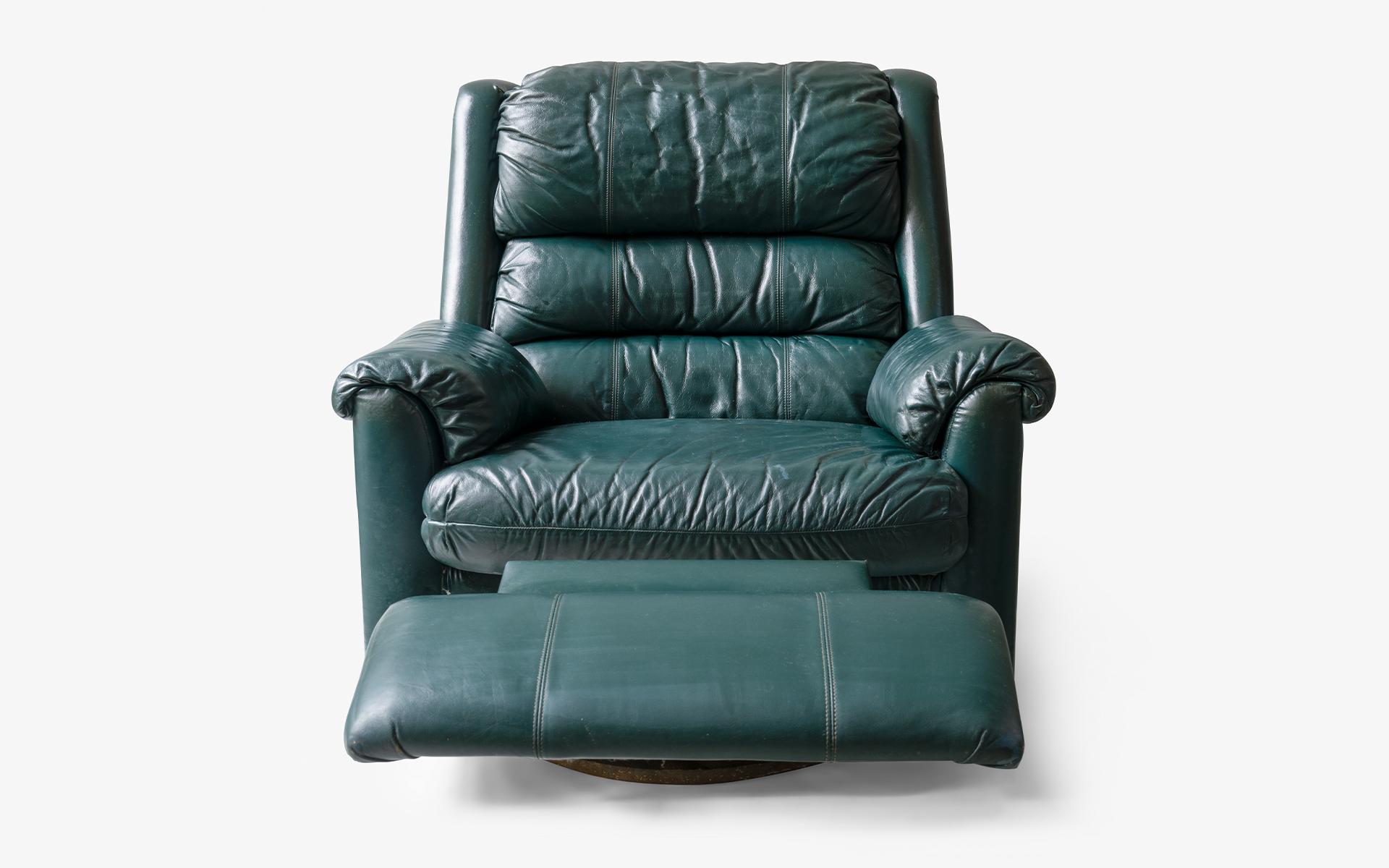 Turkish Vintage Green Leather TV Comfortable Armchair For Sale