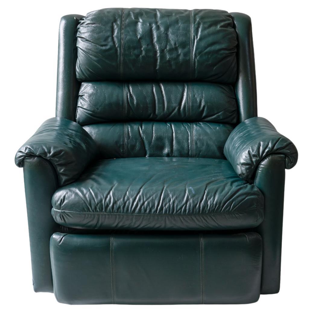 Vintage Green Leather TV Comfortable Armchair For Sale