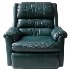 Vintage Green Leather TV Comfortable Armchair