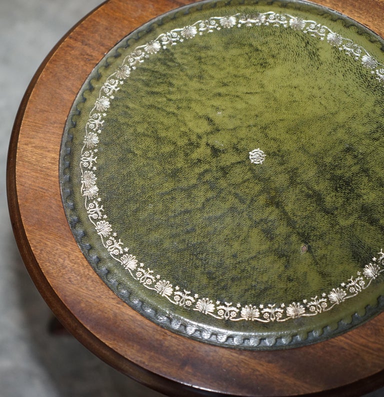 Vintage Green Leather with Gold Leaf Inlay Hardwood Tripod Lamp Side ...