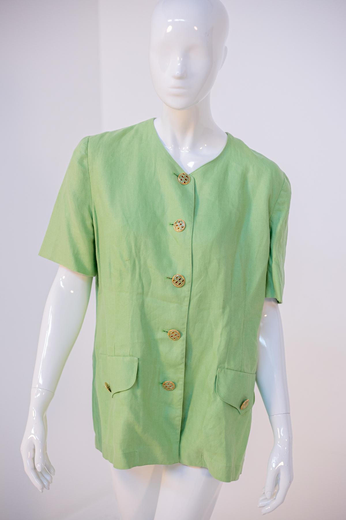Vintage Green Linen Jacket and Sweater Suit For Sale 4