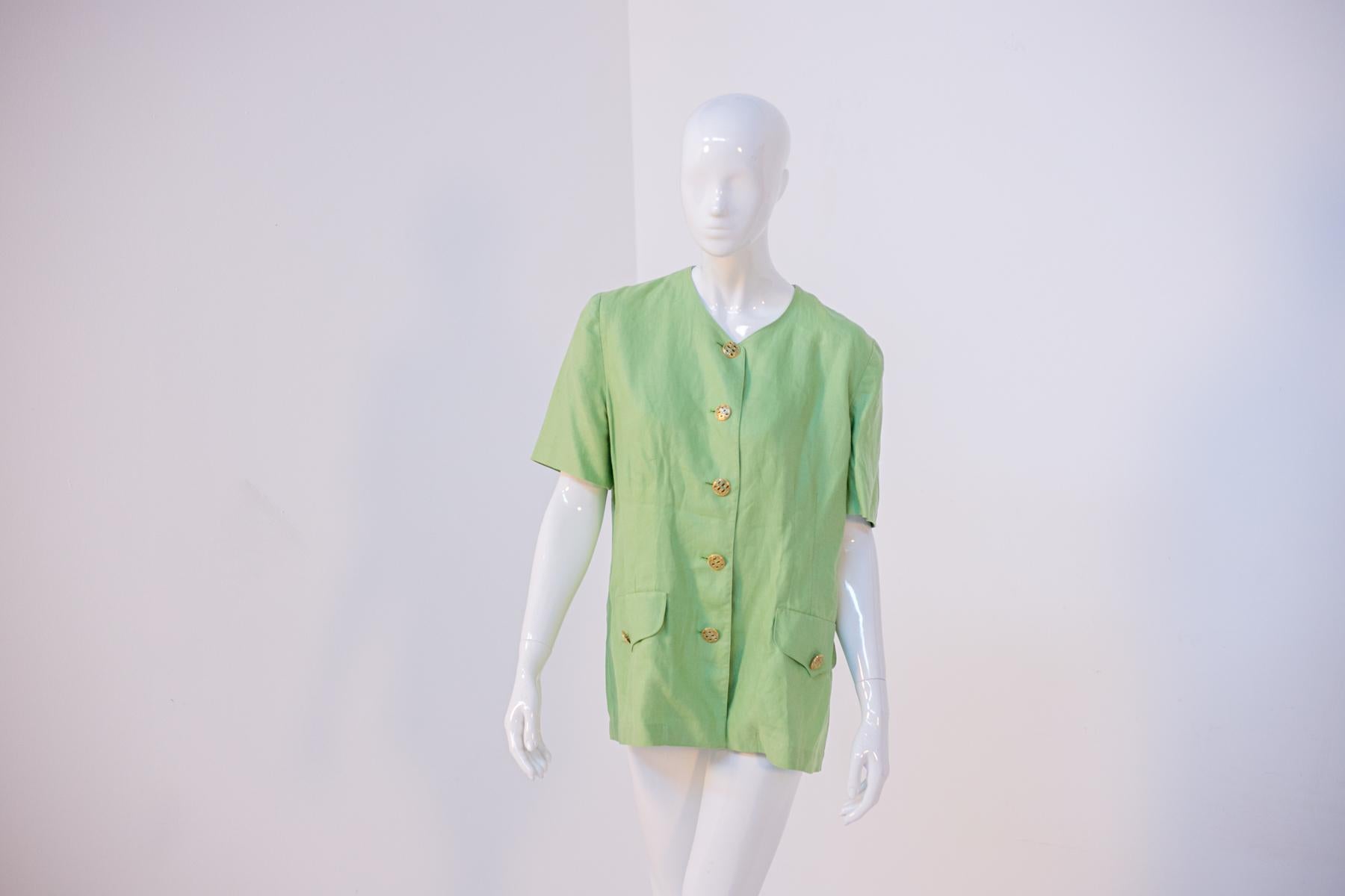 Vintage Green Linen Jacket and Sweater Suit In Good Condition For Sale In Milano, IT