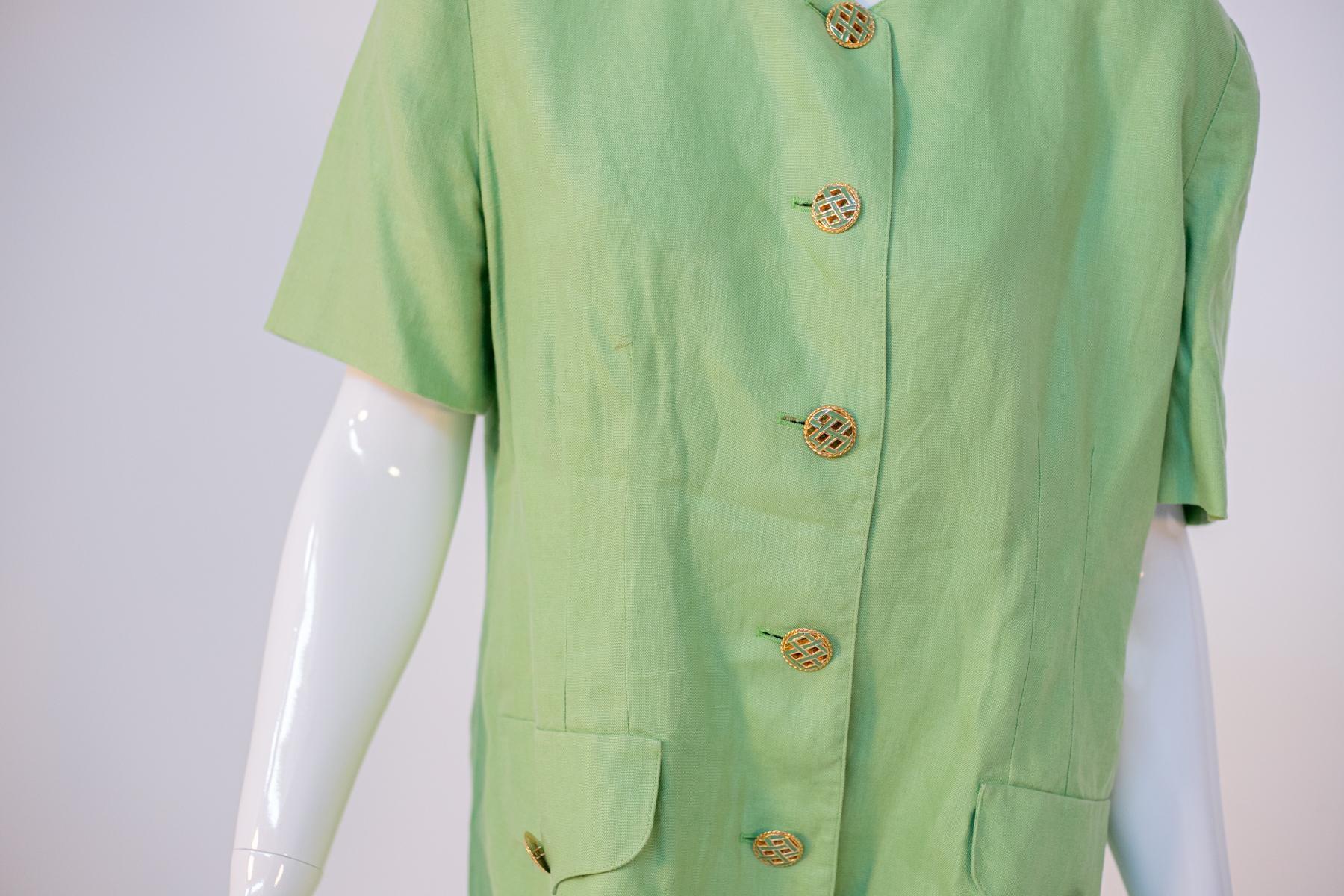 Women's Vintage Green Linen Jacket and Sweater Suit For Sale