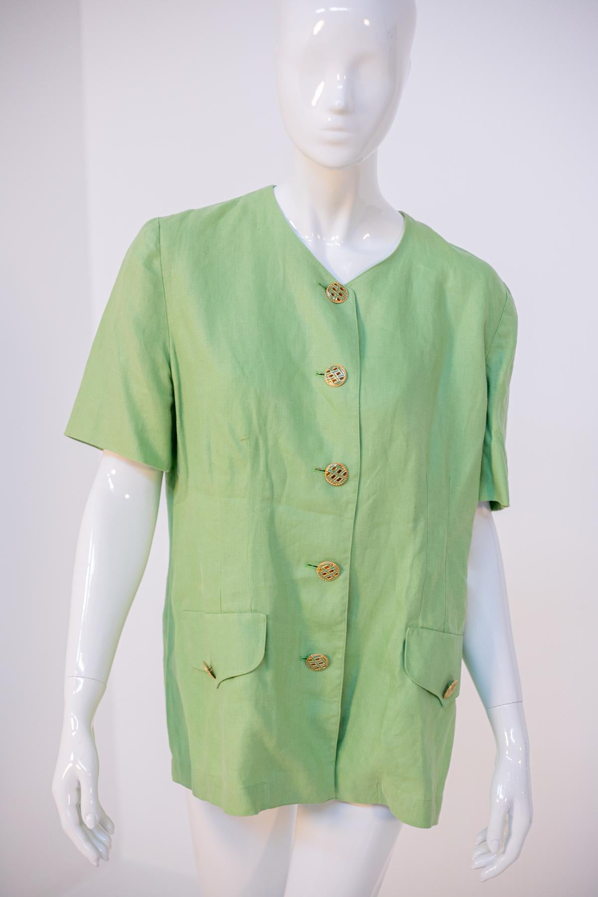 Vintage Green Linen Jacket and Sweater Suit For Sale 2