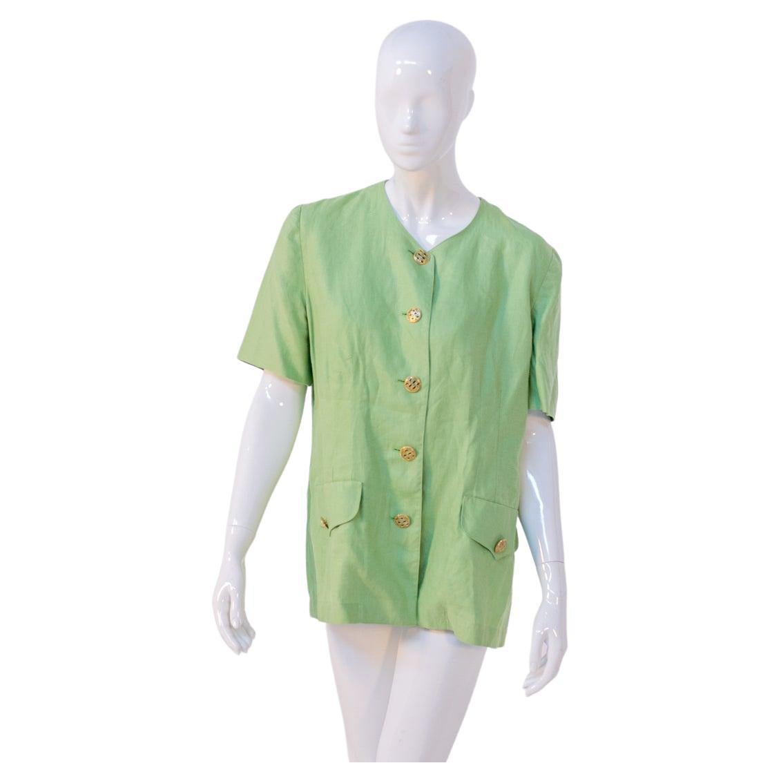 Vintage Green Linen Jacket and Sweater Suit For Sale