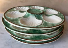 Vintage Green Majolica Oyster Plate by Longchamp