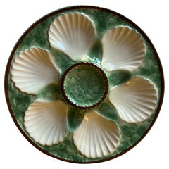 Vintage Green Majolica Oyster Plate by Longchamp