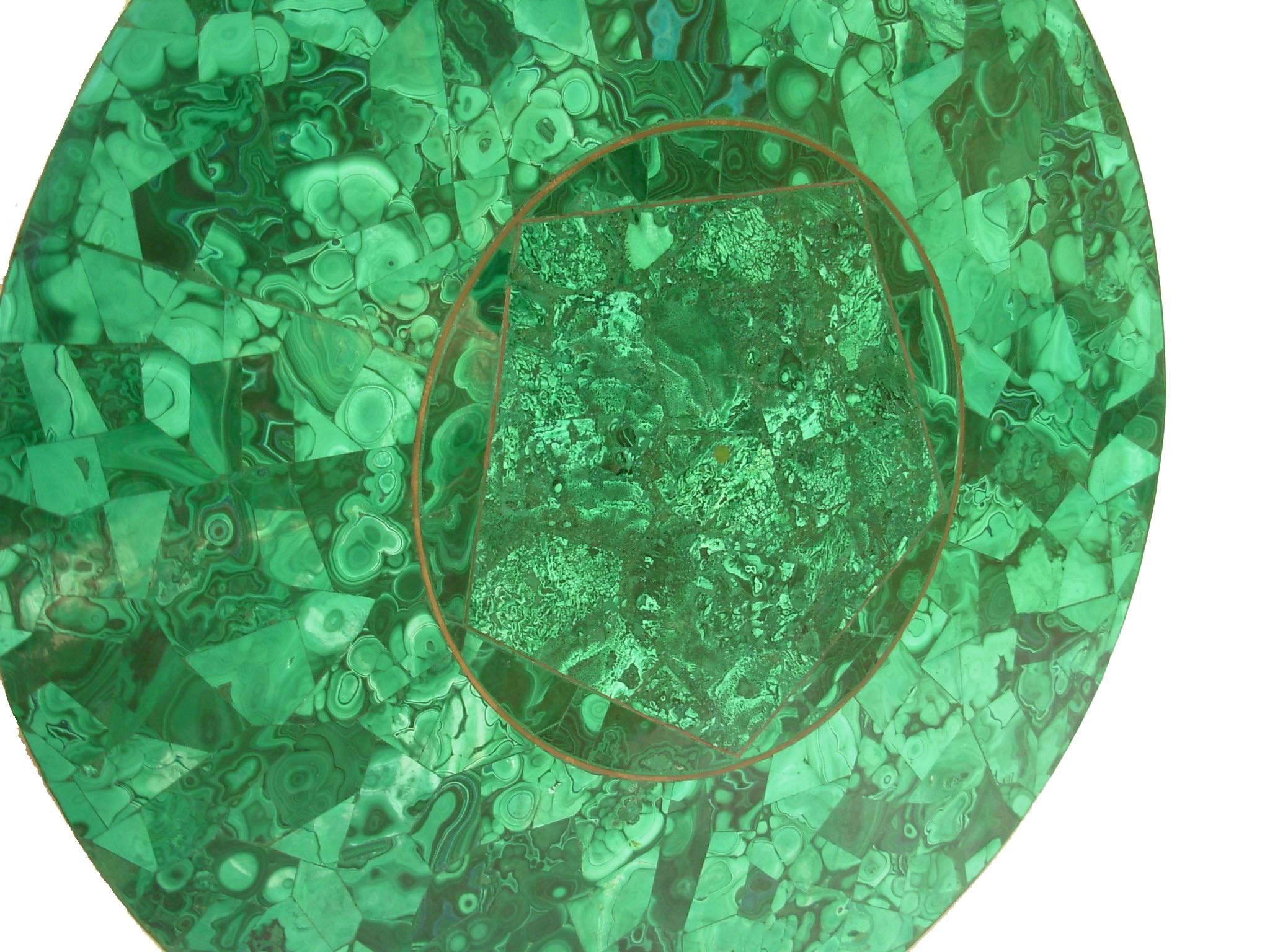 Brass Vintage Green Malachite Specimen Round Table Top