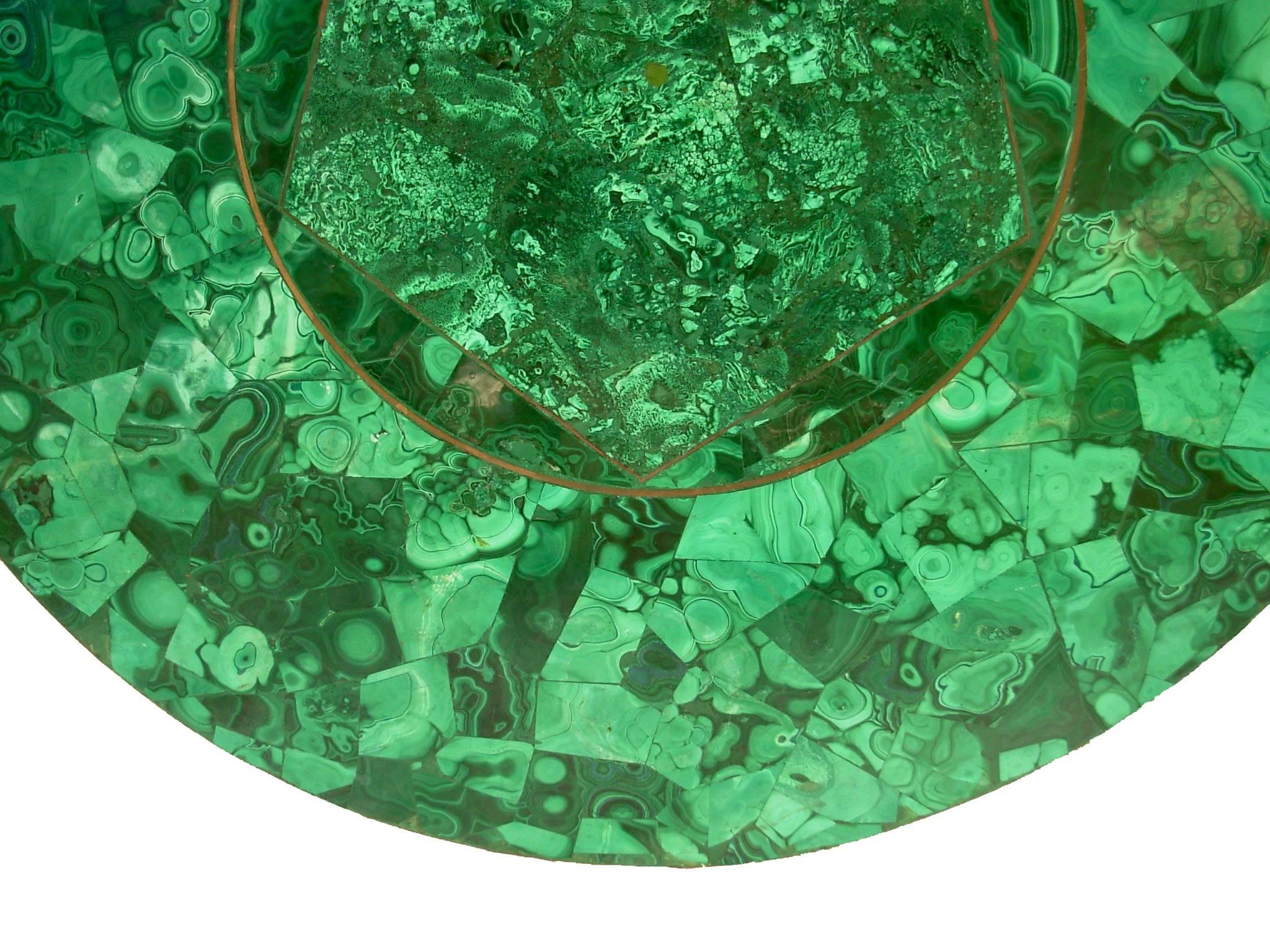 Vintage Green Malachite Specimen Round Table Top 1