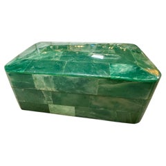 Vintage Green Malachite-Style Tessellated Stone Box