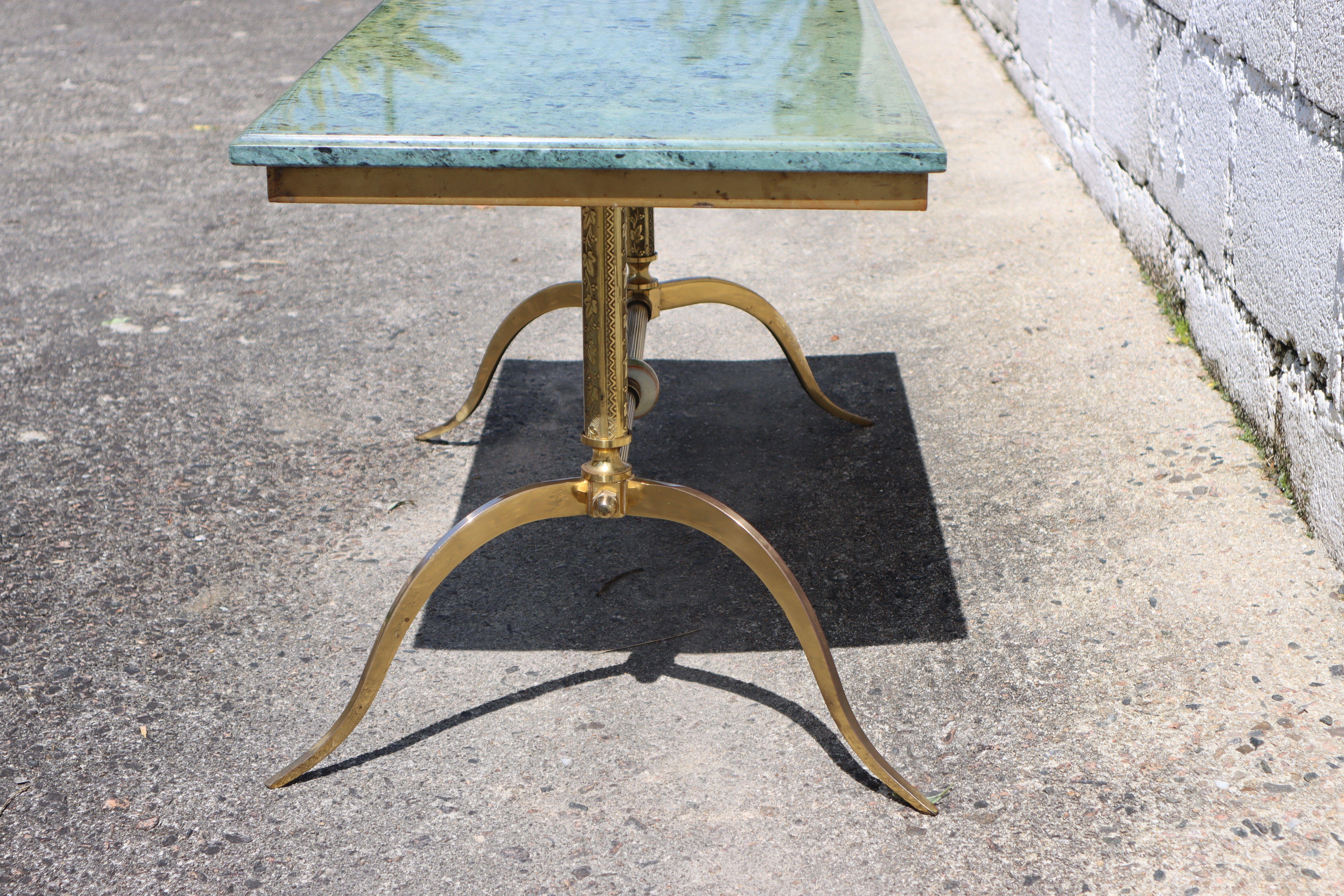 Vintage green Marble and Brass Coffee Table-Cocktail Table -Regency Style-70s 4