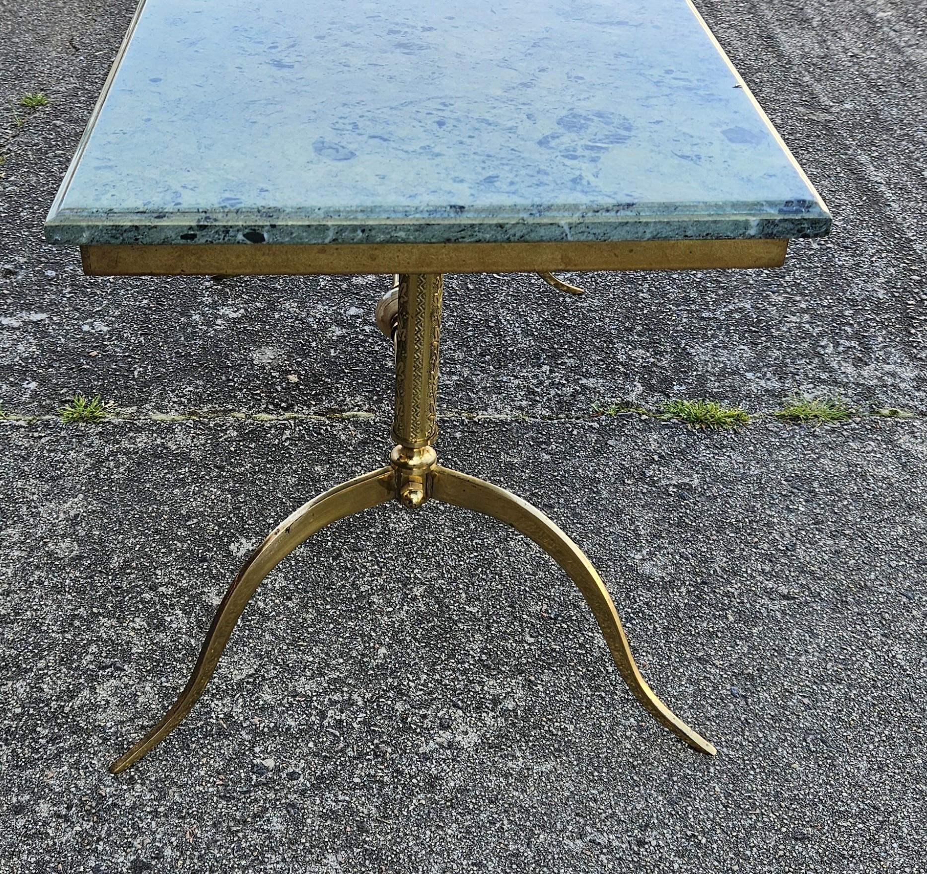 Vintage green Marble and Brass Coffee Table-Cocktail Table -Regency Style-70s 5