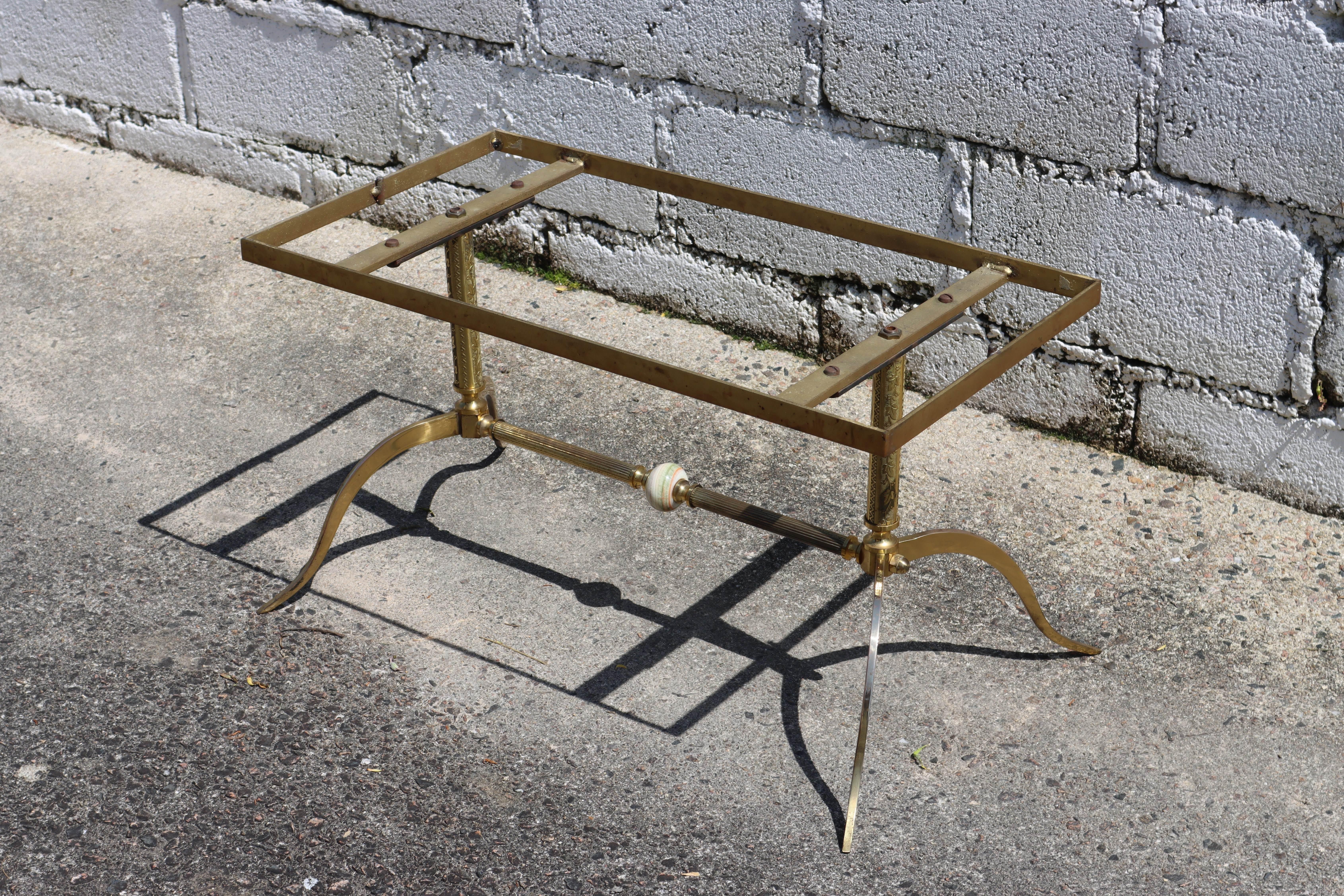 Vintage green Marble and Brass Coffee Table-Cocktail Table -Regency Style-70s 7