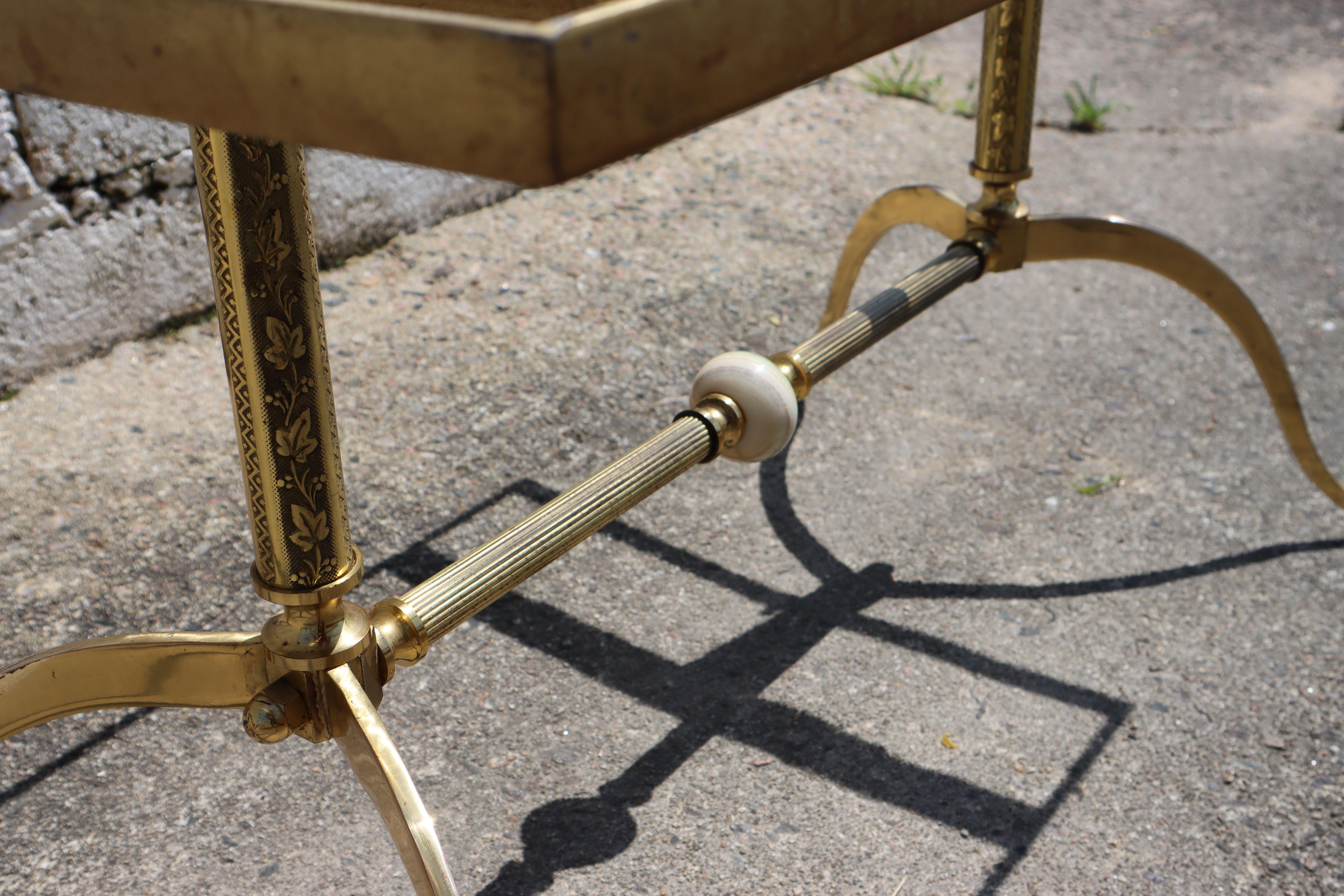 Vintage green Marble and Brass Coffee Table-Cocktail Table -Regency Style-70s 9