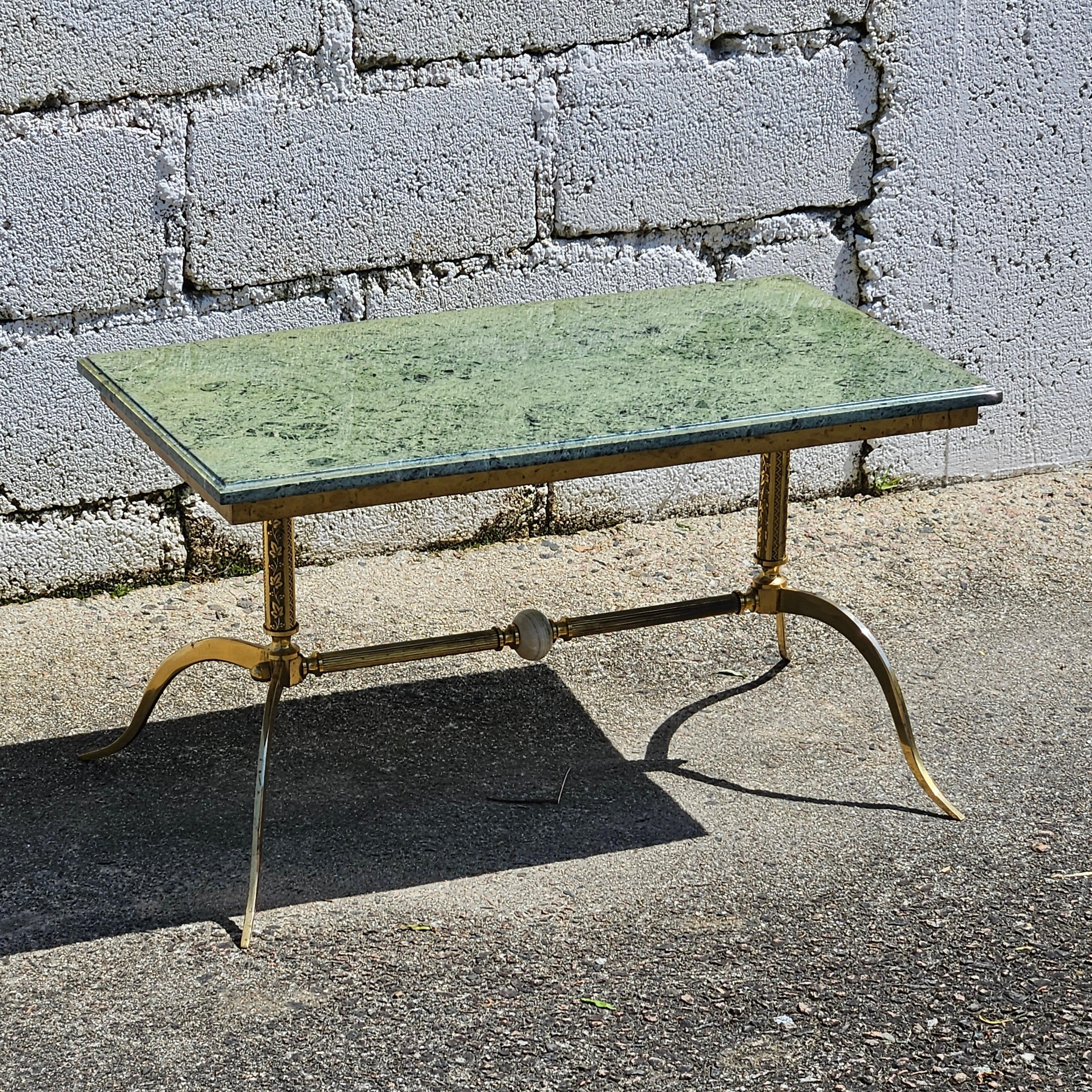 French Vintage green Marble and Brass Coffee Table-Cocktail Table -Regency Style-70s