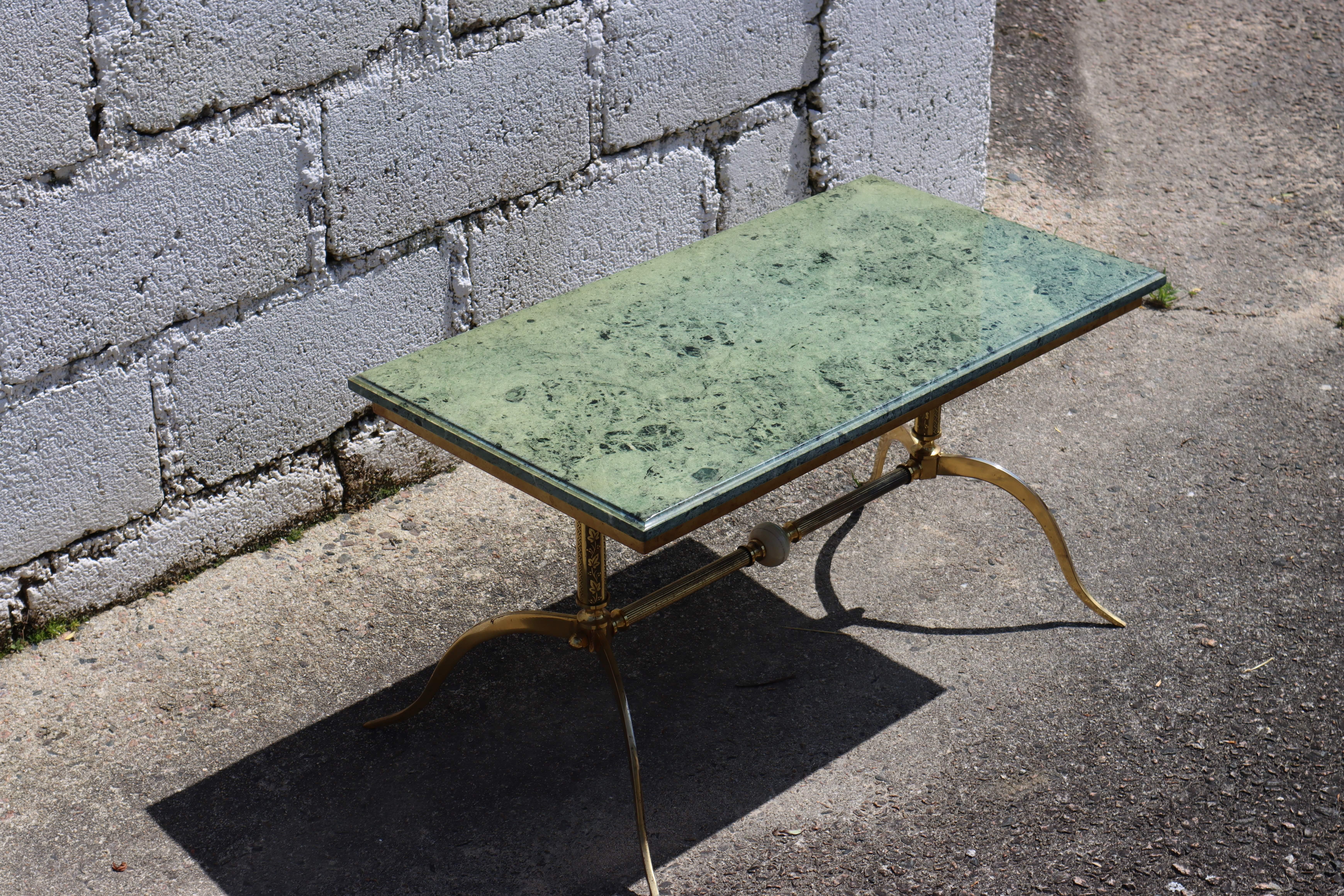 Vintage green Marble and Brass Coffee Table-Cocktail Table -Regency Style-70s 2