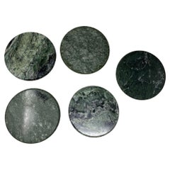 Set di sottobicchieri in marmo verde vintage 5 pezzi fatti a mano in Italia Collectional 1970