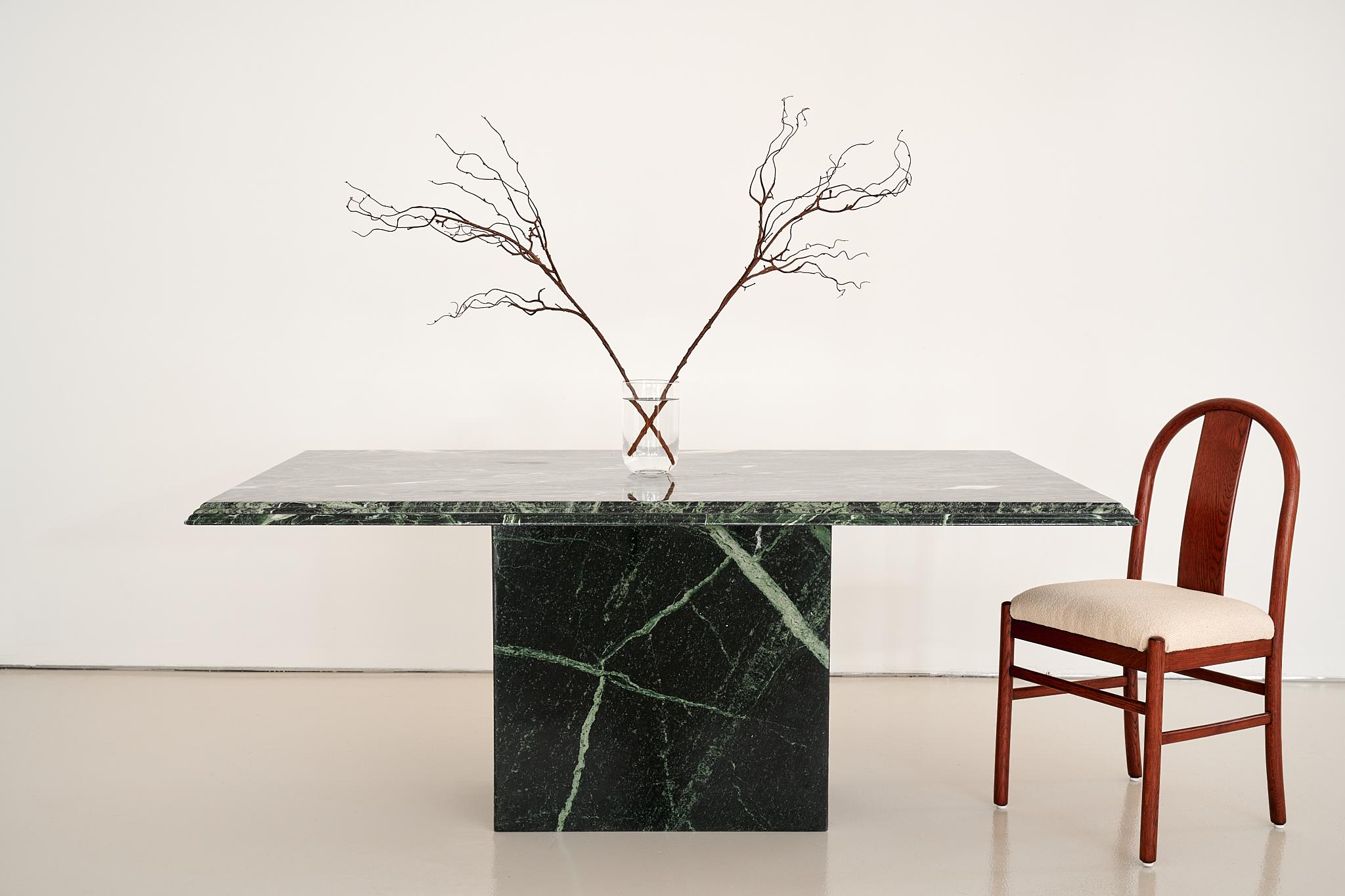 1980’s Post Modern

Believed to be American-made in the manner of Italian pieces that were being imported at the time

Quadruple ribbed chamfer table top profile

Solid marble

Sourced in Colorado

Condition - Excellent

72” L x 40” D x
