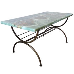 Vintage Green Marble Imitation and Brass Coffee Table
