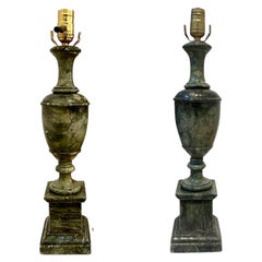 Vintage Green Marble Lamps, Pair, Classical Urn Silhouette