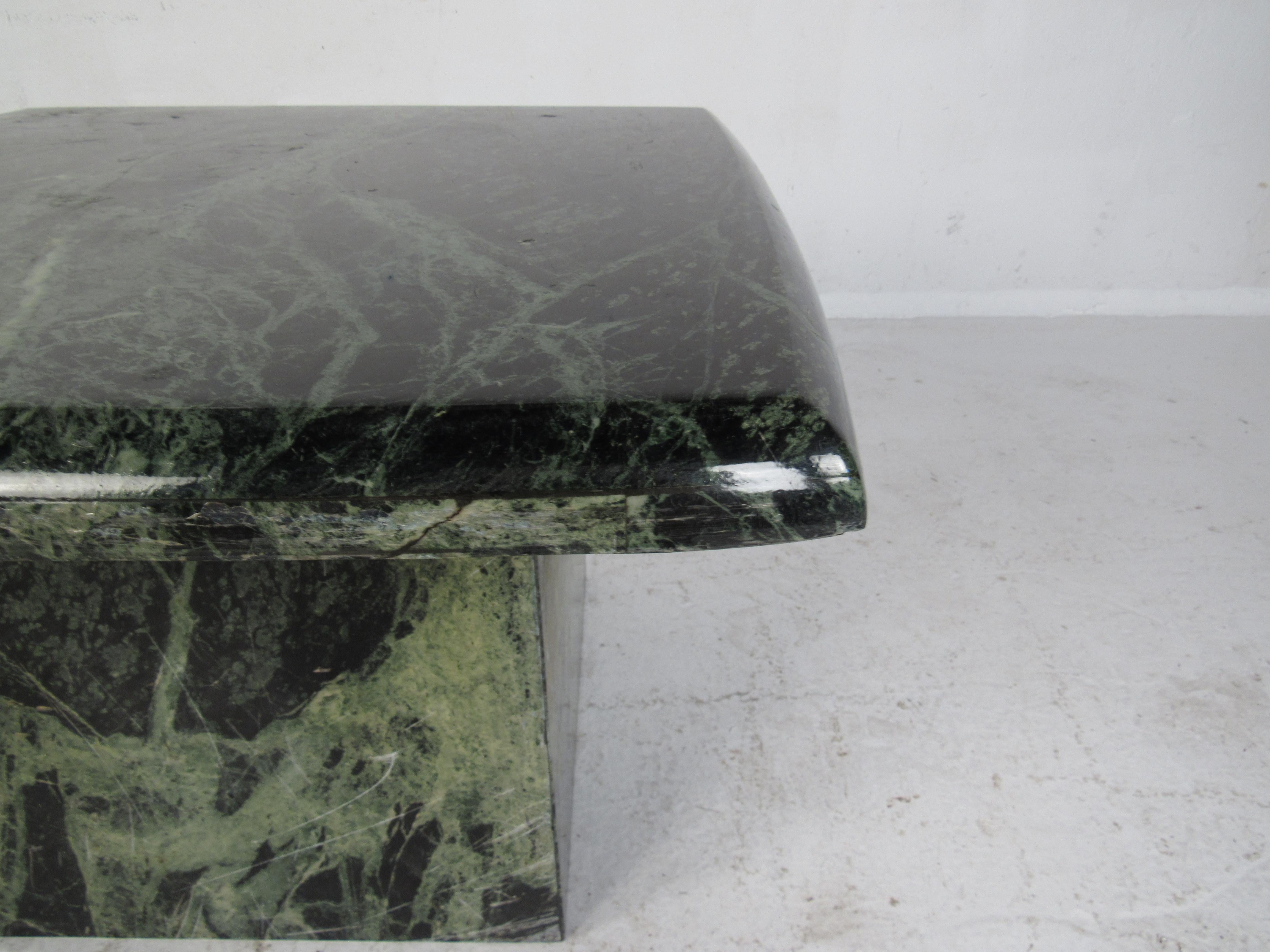 Mid-Century Modern Vintage Green Marble Side Table