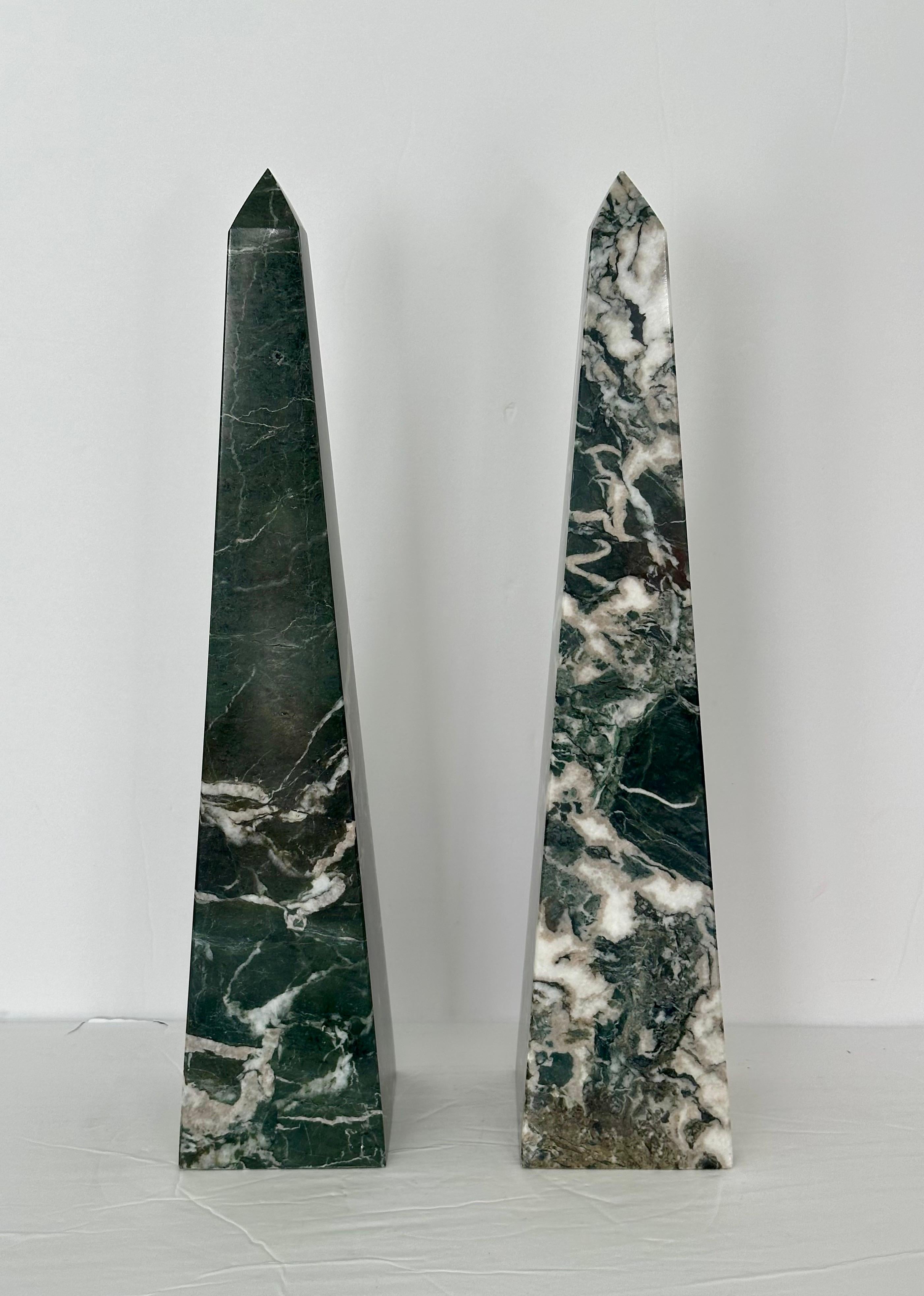 Late 20th Century Vintage Green Marble Stone Obelisks – a Pair  For Sale