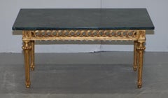 Vintage Green Marble Top with Hand Carved Gold Giltwood Base Coffee Table