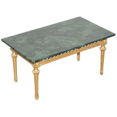 Vintage Green Marble Top with Hand Carved Gold Giltwood Base Coffee Table