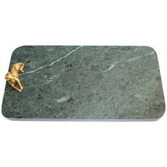 Vintage Green Marble Tray with Gold Leopard Serving Knives, 1970s