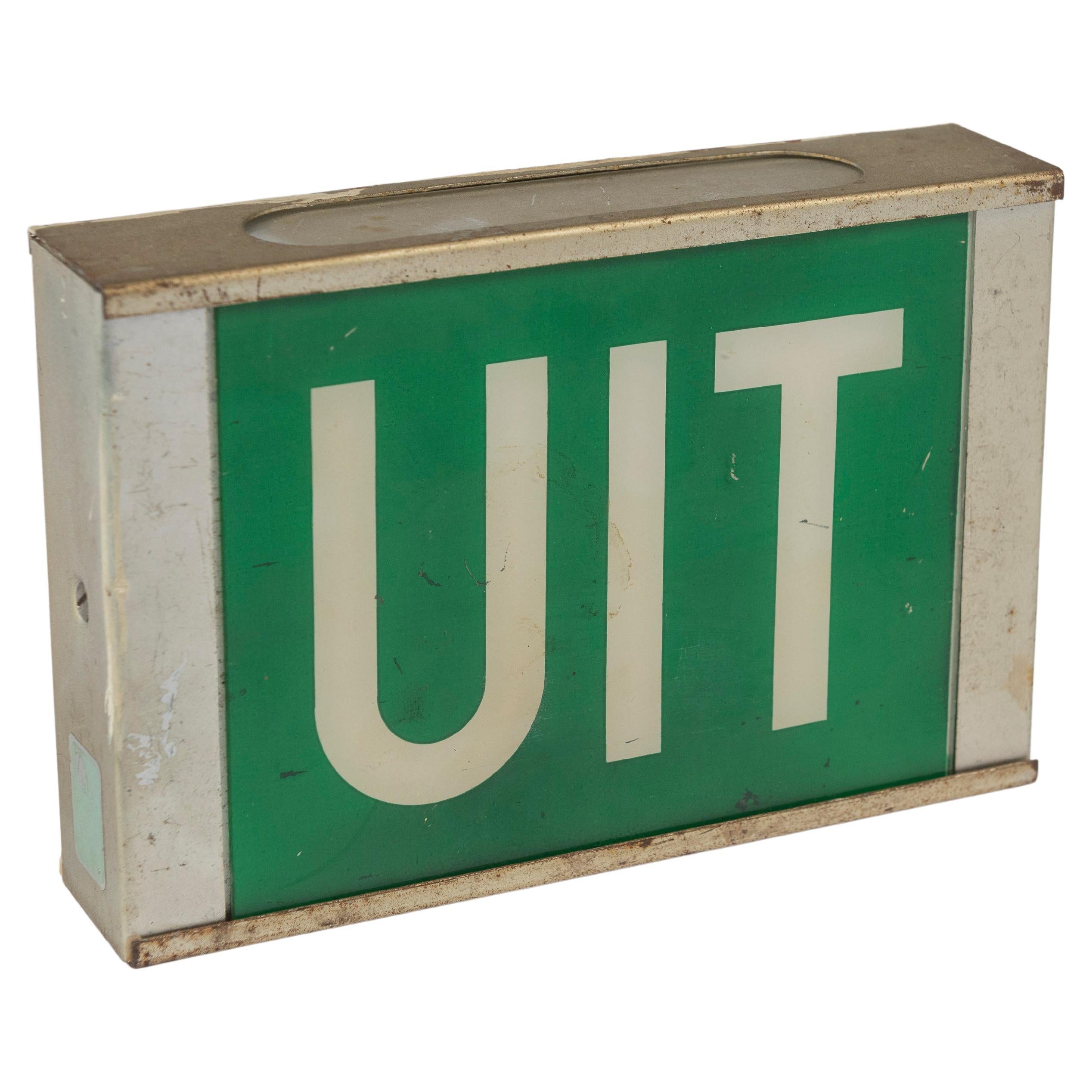 Vintage Green Metal "Exit/Uit" Sign For Sale