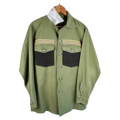 Veste militaire verte vintage J Dauphin en tweed noir et argent avec tressage doré