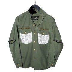 Veste vintage verte militaire en tweed argenté et lurex avec chaîne en laiton J Dauphin