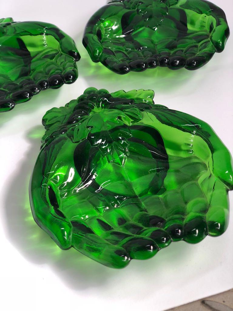 English Vintage Green Molded Glass Dishes, 1960s, Set of Five