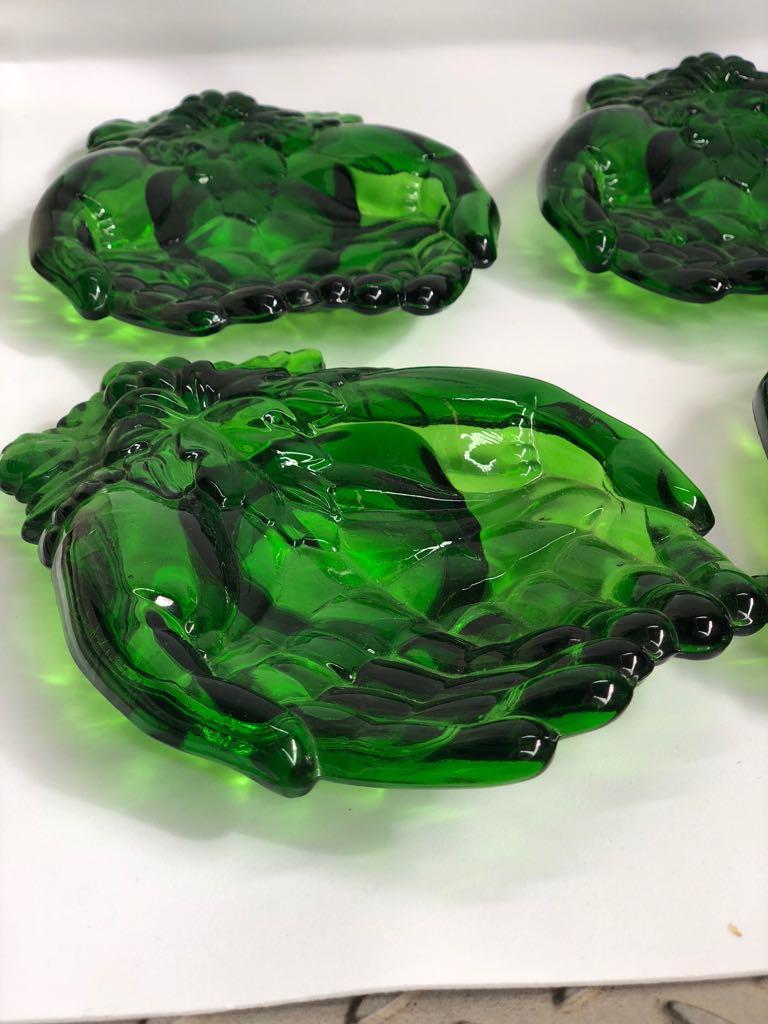 Vintage Green Molded Glass Dishes, 1960s, Set of Five In Good Condition In Paris, FR