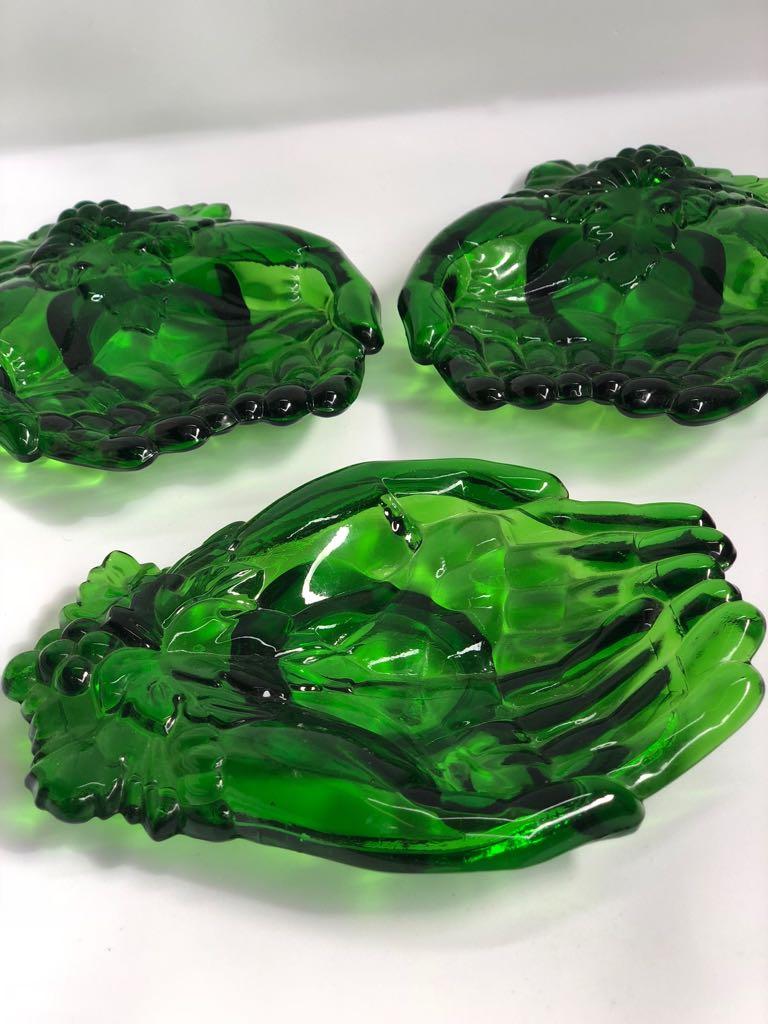 Art Glass Vintage Green Molded Glass Dishes, 1960s, Set of Five