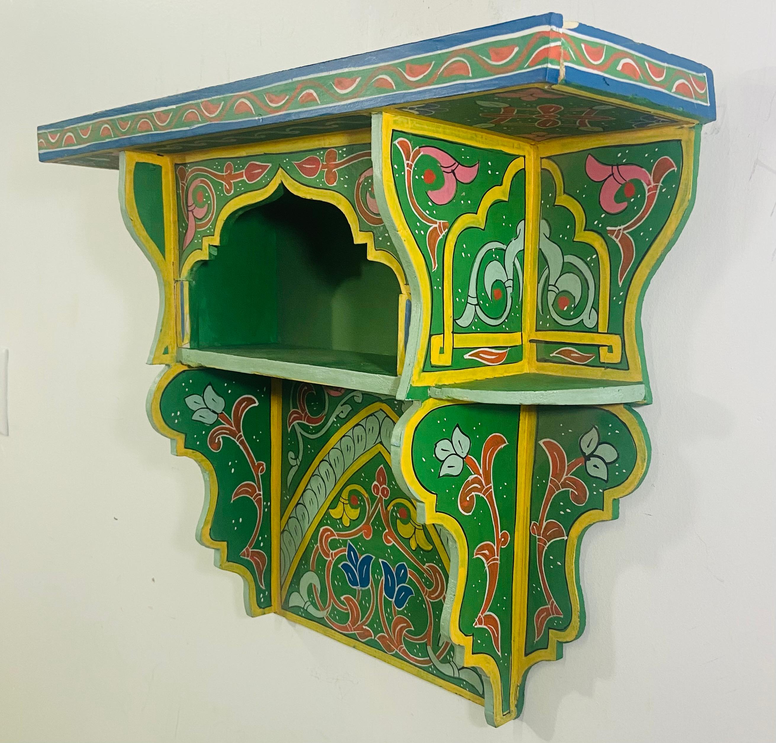 Vintage Green Moroccan Boho Chic Spice Shelf or Rack, a Pair For Sale 1