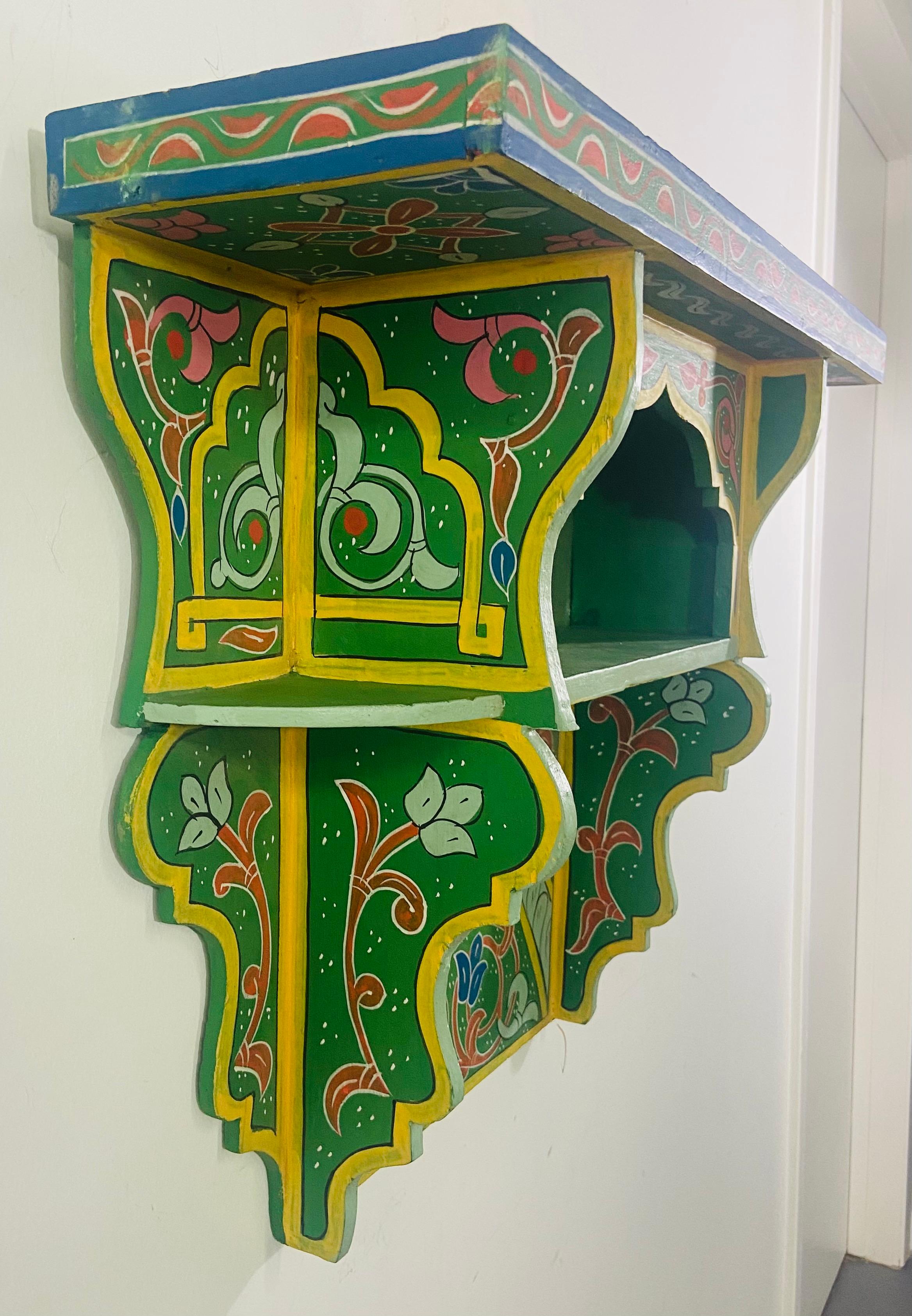 Vintage Green Moroccan Boho Chic Spice Shelf or Rack, a Pair In Good Condition For Sale In Plainview, NY