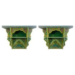 Used Green Moroccan Boho Chic Spice Shelf or Rack, a Pair