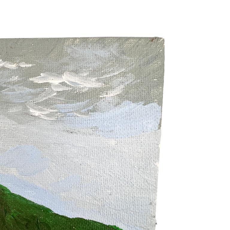 Vintage Green Mountain Landscape - Modernes Ölgemälde auf Karton aus der Mitte des Jahrhunderts (20. Jahrhundert) im Angebot