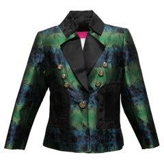 Vintage Green & Multicolor Christian Lacroix Silk Jacquard Blazer Size US S