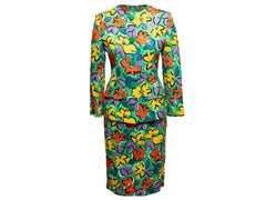 Traje de falda vintage verde y multicolor con estampado floral de Givenchy Talla US M
