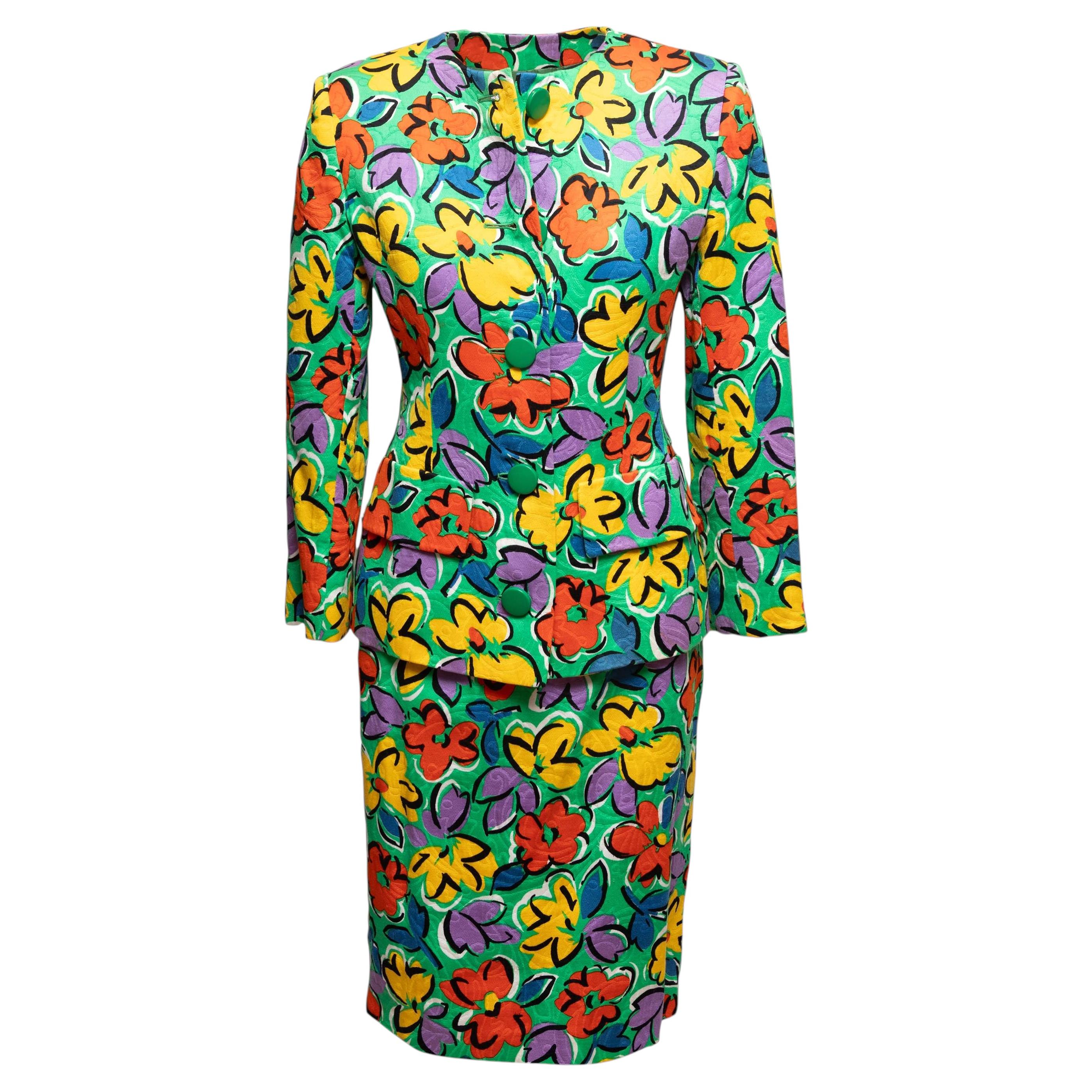 Vintage Green & Multicolor Givenchy Floral Print Jupe Suit Size US M