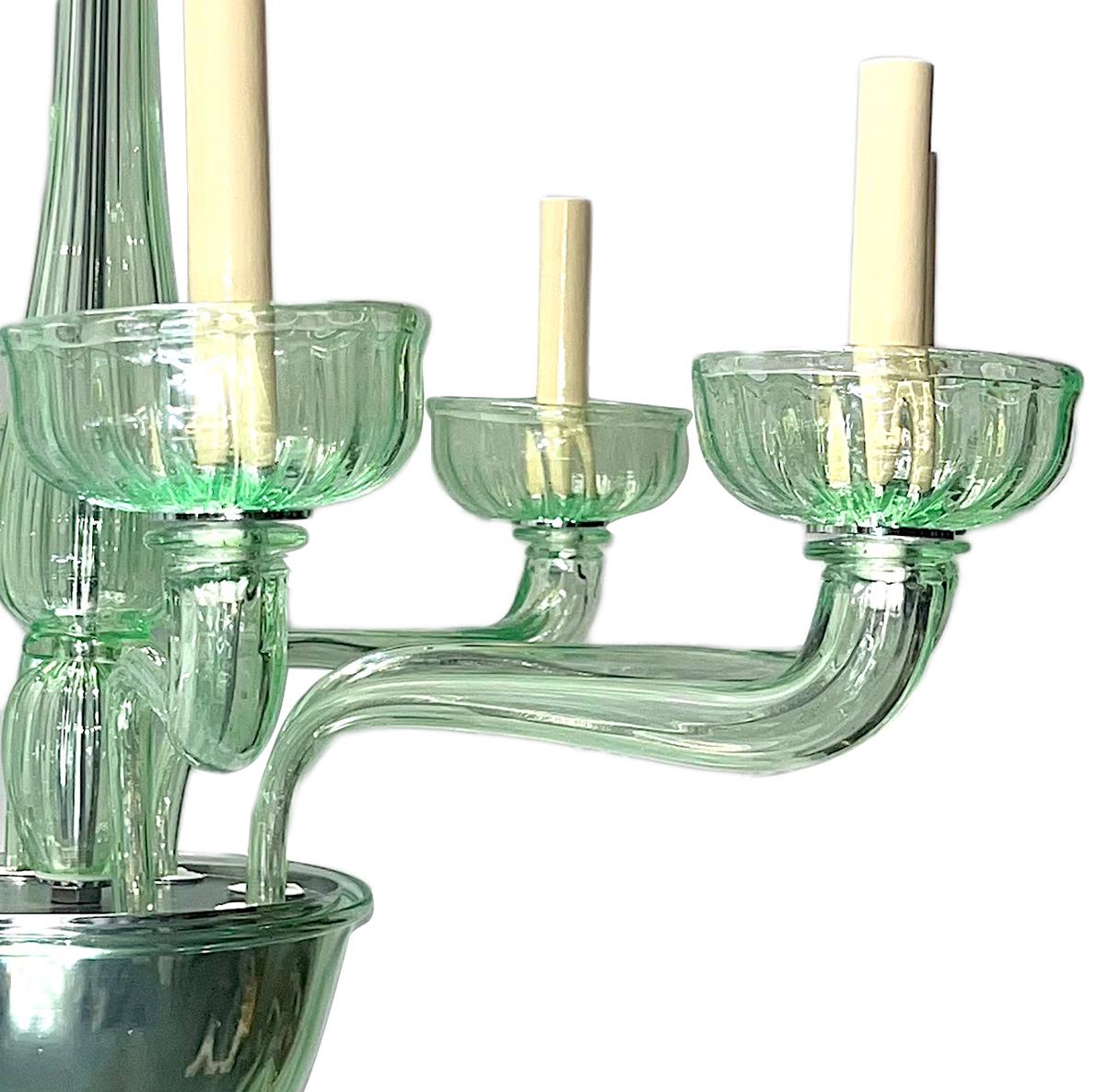 Hand-Crafted Vintage Green Murano Chandelier For Sale