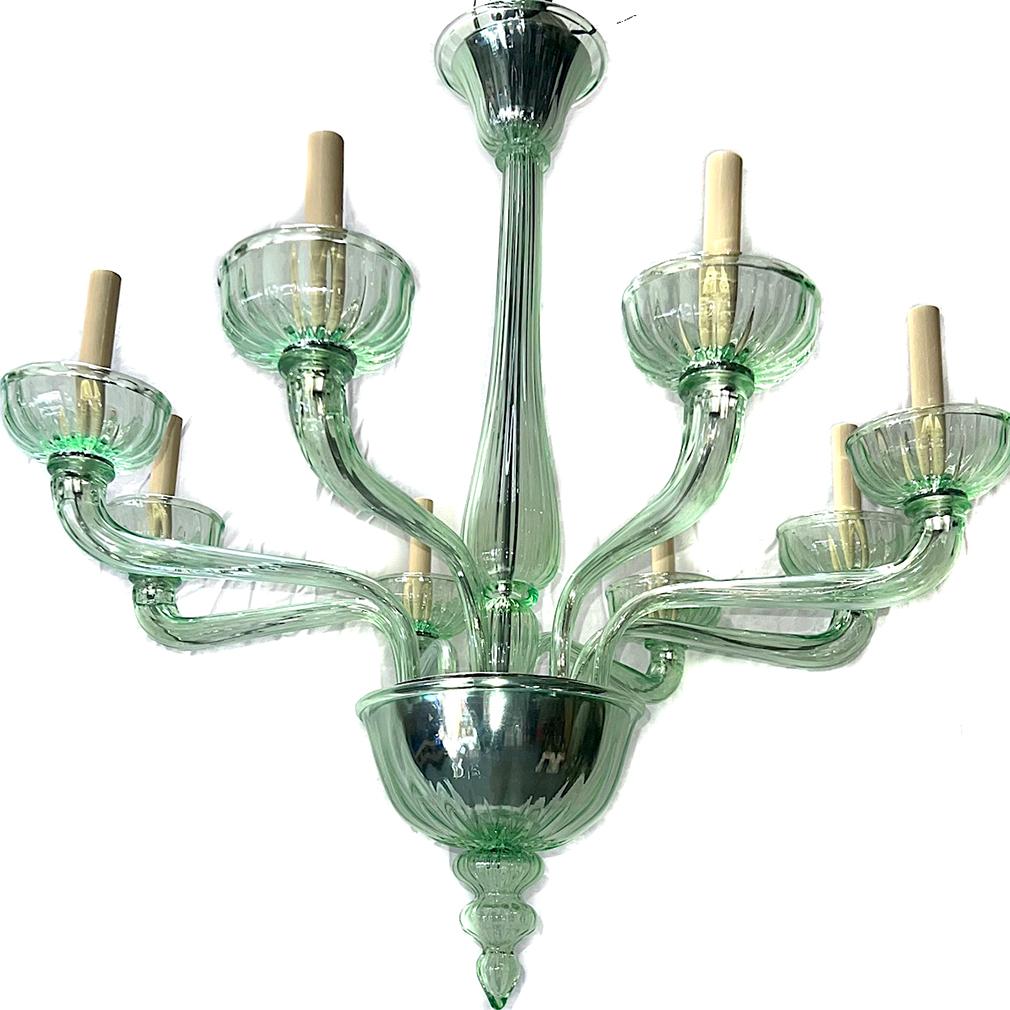 Mid-20th Century Vintage Green Murano Chandelier For Sale